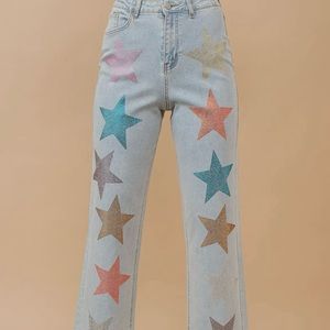 Sequin star jeans blue pink purple